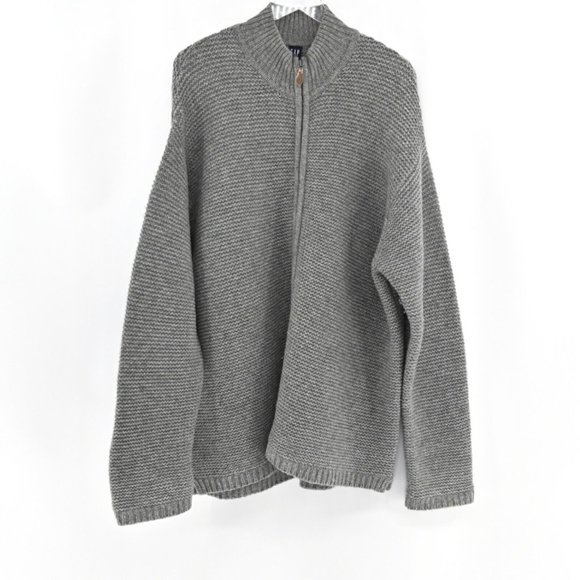 GAP Other - VTG Y2k GAP Mens Size 2XL Full Zip Cardigan Sweater Gray 100% Lambswool Preppy